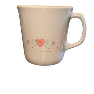 Vintage Corning USA White Mug With Pink Heart & Floral Design Microwave Safe